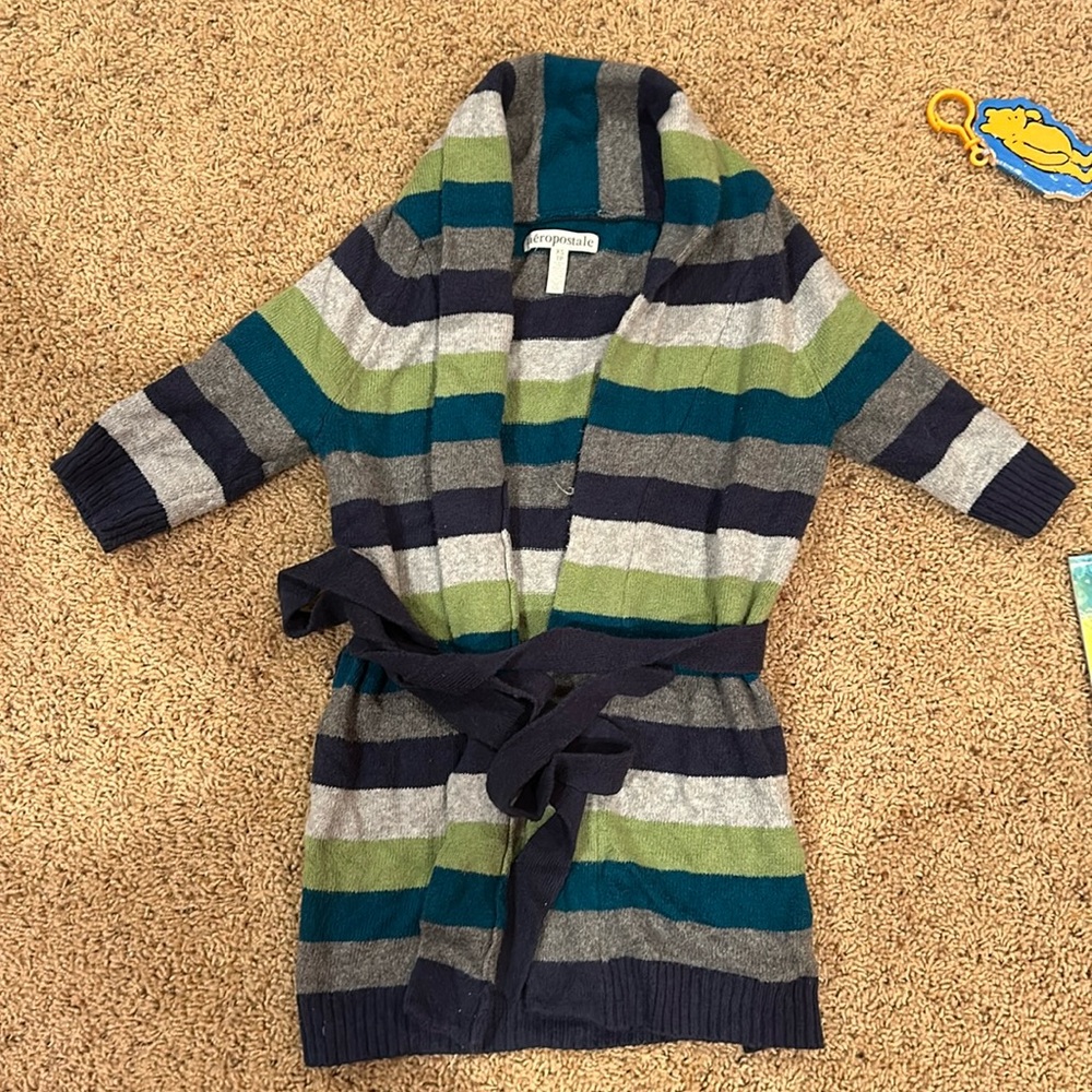 Aeropostale horizontal  striped sweater, 1/2 length arms and tie closure.